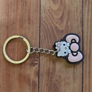 Hello Kitty Bow Keychain Character Silicon Accessory on Silver Toned Key Ring